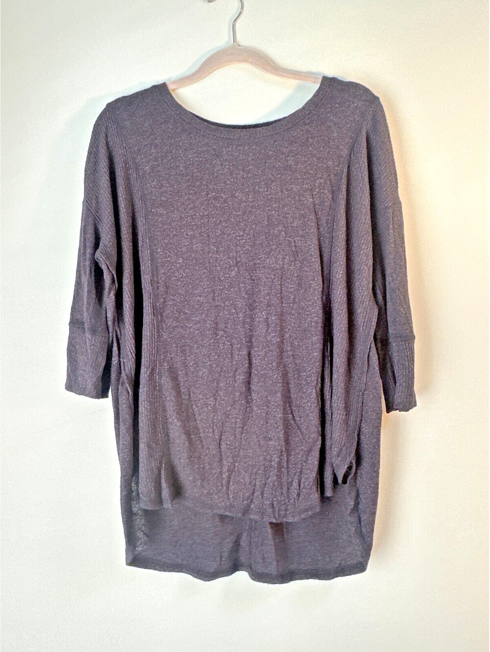 Maurices Womens XL Black Heather Knit Tunic Hi Low 3/4 Sleeve Sweater Top